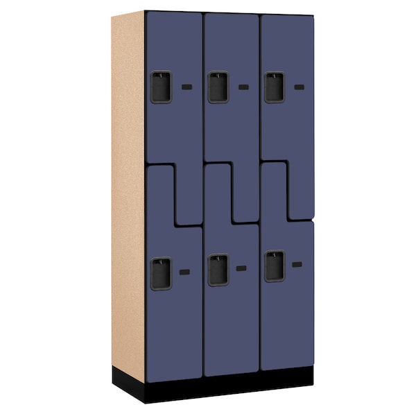 Wardrobe Z Locker, 36" W, 18" D, 76" H, (3) Wide, (6) Openings, Blue